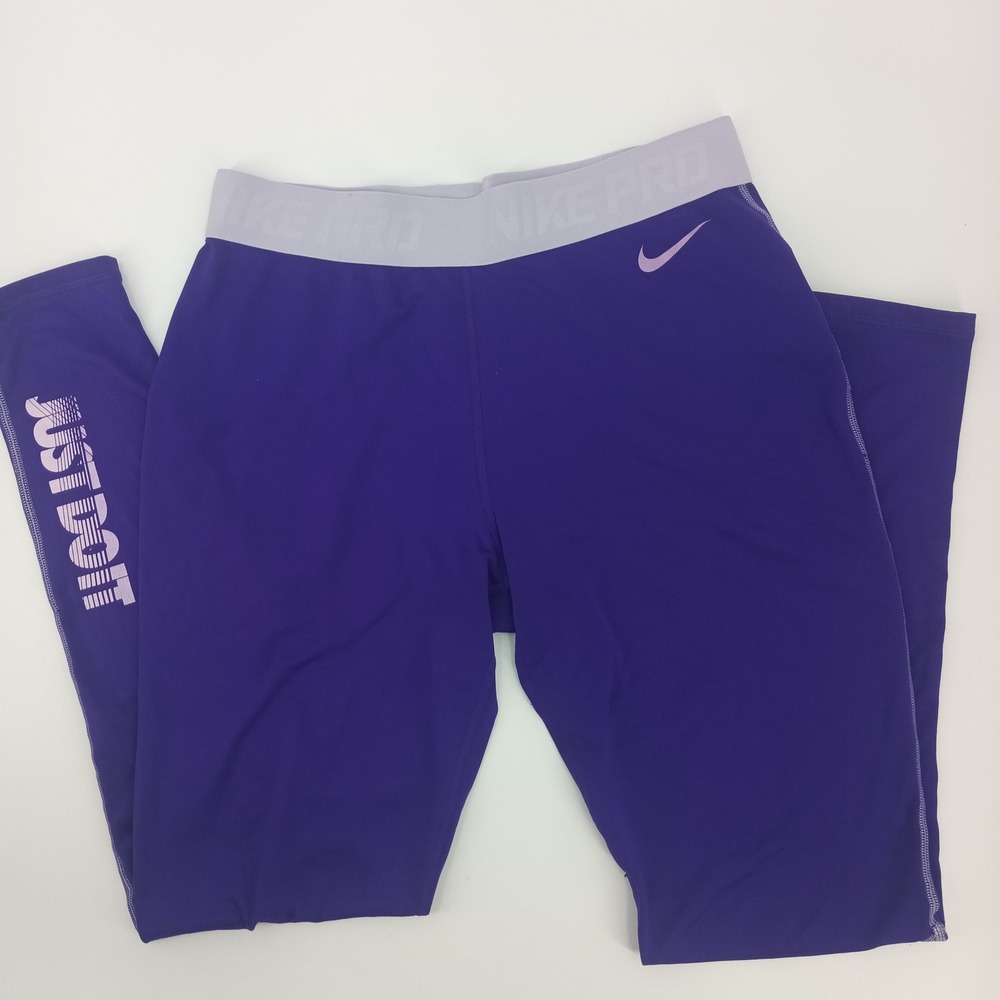 Nike Pro Dri-FIT‎ Purple Just Do It Training Leggings Womens Large